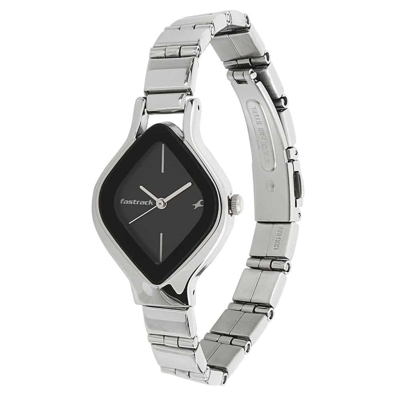 FASTRACK BLACK DIAL SILVER STAINLESS STEEL STRAP WATCH - 6109SM02