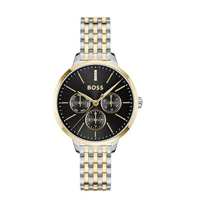 Boss Symphony Le Qtz Multifunction Black Round Dial Women's Watch|Two Tone Stainless Steel Material|Silver Color Band - 1502783 - KRISHNA WATCH COMPANY