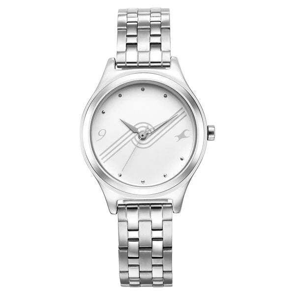 Fastrack Stunners White Dial Metal Strap Watch for Girls 6152sm07