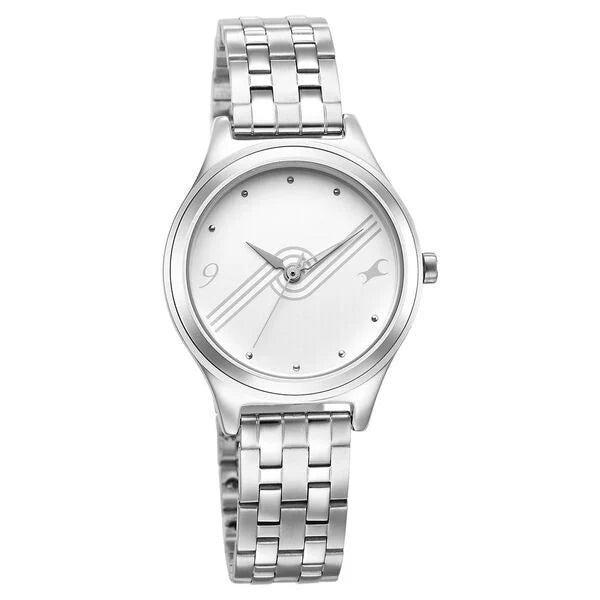 Fastrack Stunners White Dial Metal Strap Watch for Girls 6152sm07