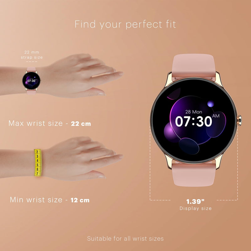 Noise Twist Go Smart Watch 1.39" Display, TruSyncᵀᴹ BT Calling, Glossy Metal Finish, 150+ Watch Faces, IP68, Sleep Tracking, 100+ Sports Modes, Smart Watch for Men and Women (Rose Wine)