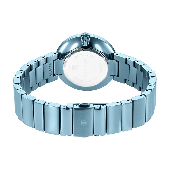 Titan Quartz Analog Blue Dial Stainless Steel Strap Watch for Women 95162QM02