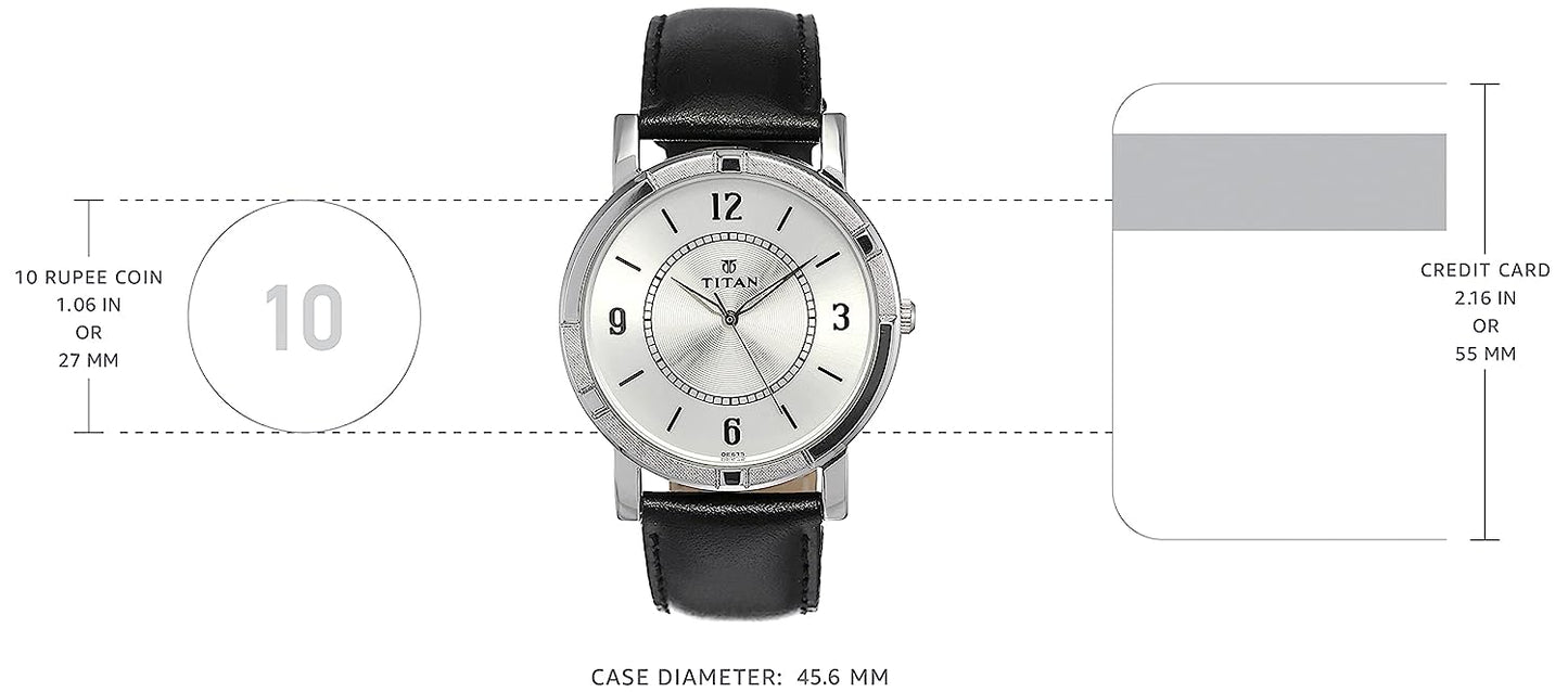 Titan Silver Dial Black Leather Strap Watch NN1639SL03