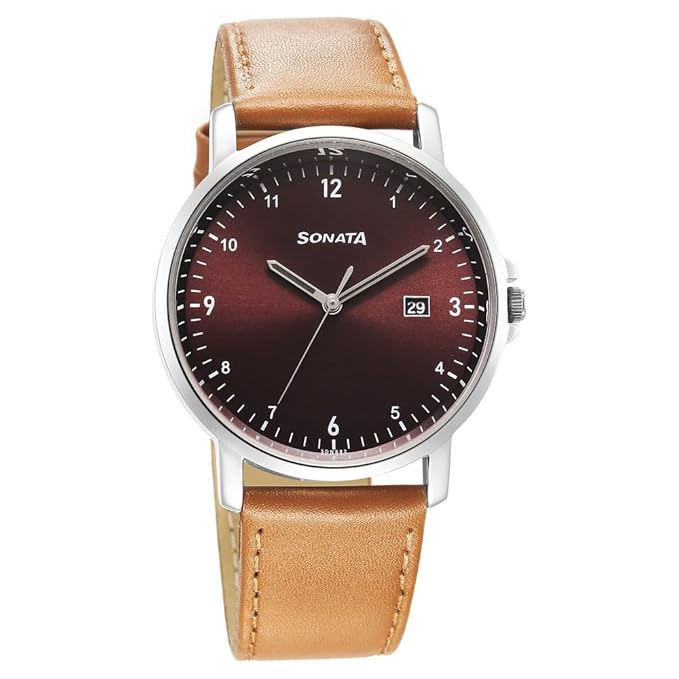 Sonata Quartz Analog with Date Brown Dial Watch for Men-77083SL09 - KRISHNA WATCH COMPANY