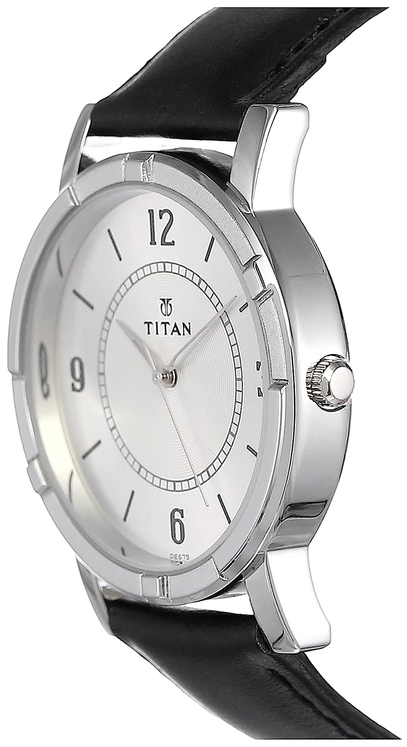 Titan Silver Dial Black Leather Strap Watch NN1639SL03