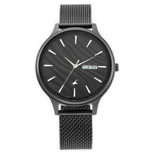Fastrack Ruffles Quartz Analog with Day and Date Black Dial Stainless Steel Strap Watch for Girls ns6207nm01 / 6207nm01 - KRISHNA WATCH COMPANY