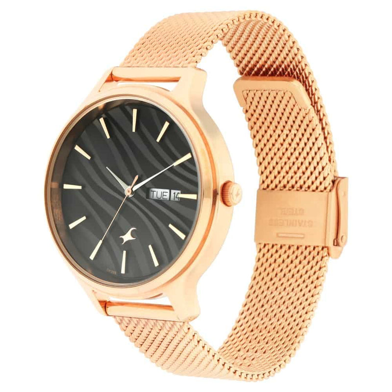 FASTRACK - RUFFLES BLACK DIAL METAL MESH STRAP WATCH 6207WM01