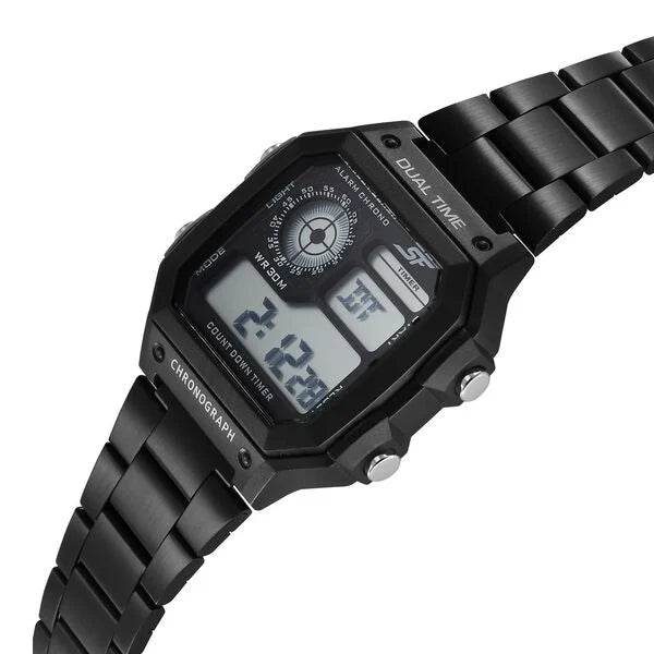 SF Digital Dial Black Stainless Steel Strap Watch For Unisex 77134pm02w