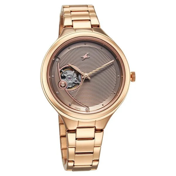 Fastrack Automatic Rose Gold Dial Metal Strap Watch For Girls 6310WM01