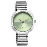 Fastrack 9 to Fine Analog with Green Dial Metal Strap Watch for Girls - 6330SM01