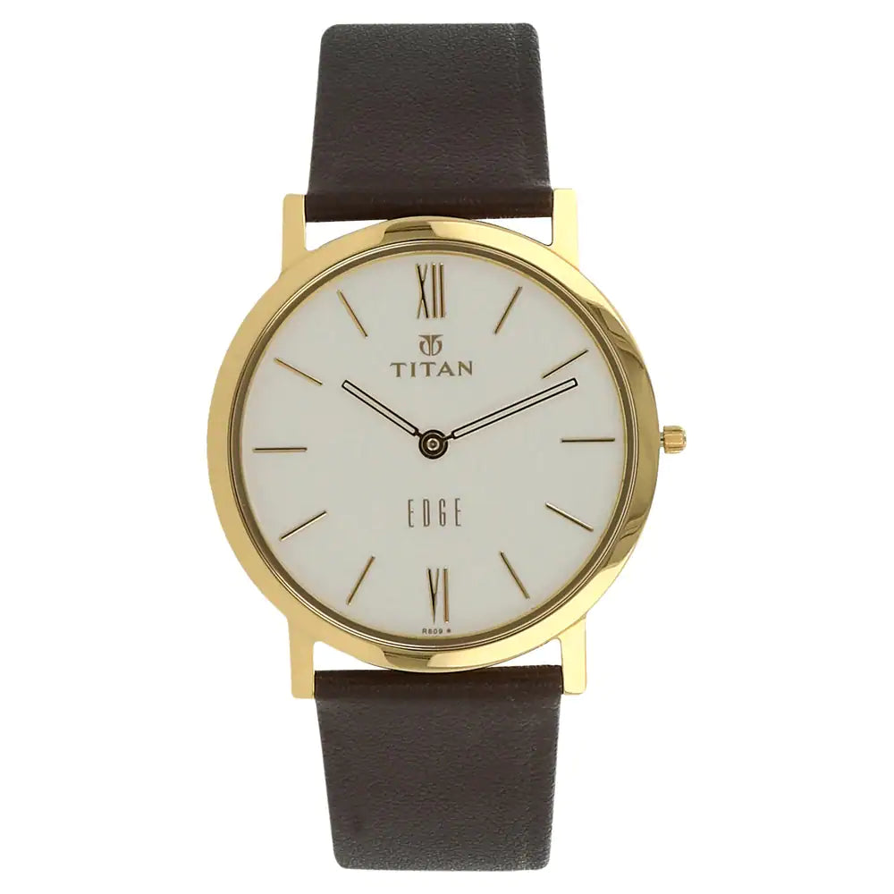 Titan Edge White Dial Brown Leather Strap Watch 679YL01
