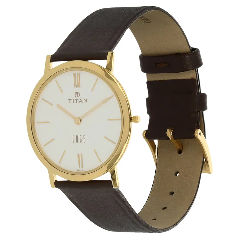 Titan Edge White Dial Brown Leather Strap Watch 679YL01