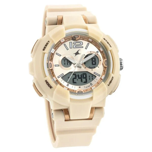 Fastrack Street Line Quartz Analog Digital Off White Dial PU Strap Watch for Girls nr68016pp03