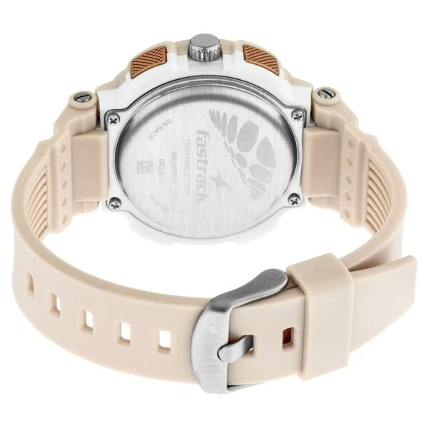 Fastrack Street Line Quartz Analog Digital Off White Dial PU Strap Watch for Girls nr68016pp03