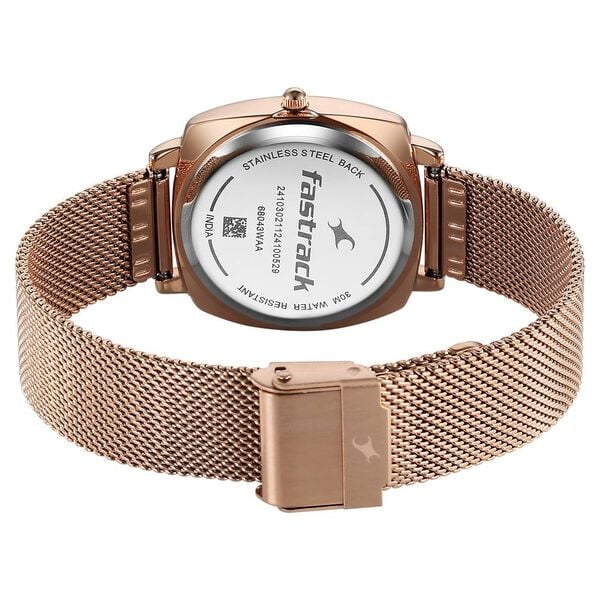 Fastrack Stunners X Quartz Analog Rose Gold Dial Stainless Steel Strap Watch For Girls 68043wm01