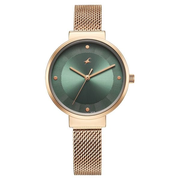 Fastrack Stunners X Quartz Analog Green Dial Stainless Steel Strap Watch For Girls 68045wm01