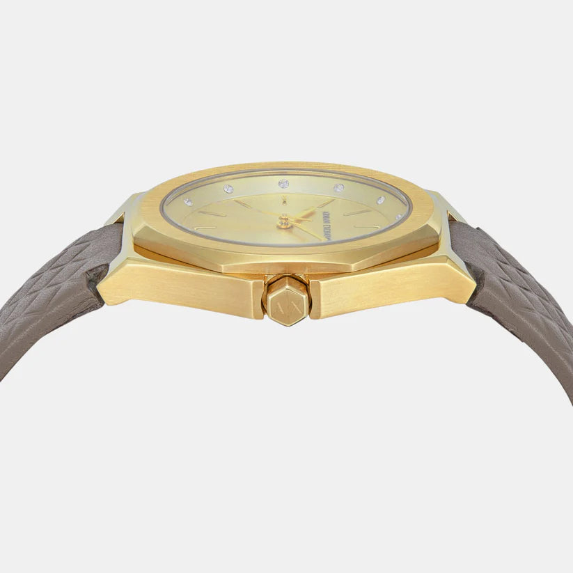 Armani Exchange Women Quartz Gold Dial Analog Leather Watch AX4617