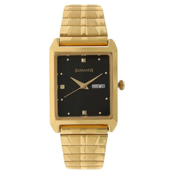 Sonata Quartz Analog Black Dial Stainless Steel Strap Watch for Men 7007ym04