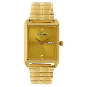 Sonata Quartz Analog Champagne Dial Stainless Steel Strap Watch for Men ns7007ym05 - KRISHNA WATCH COMPANY