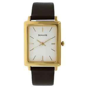 Sonata Quartz Analog White Dial Leather Strap Watch for Men - 7078YL01 - KRISHNA WATCH COMPANY