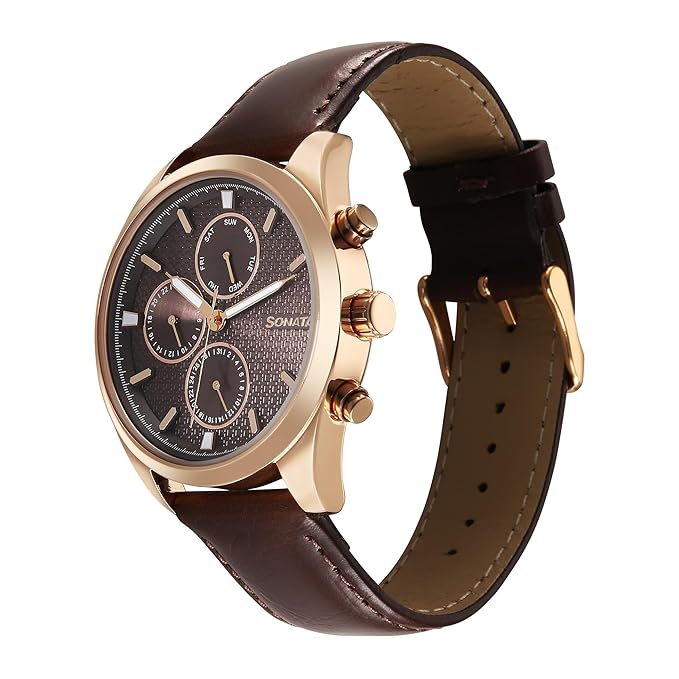 Sonata Magna Quartz Round Dial Men's Analog Watch - 7155WL01 - KRISHNA WATCH COMPANY
