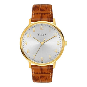 Timex Arabic Silver Dial Tan Croco leather Strap Men's Watch - TW0TG8026 - KRISHNA WATCH COMPANY