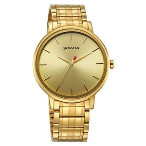 Sonata Utsav Quartz Analog Champagne Dial Watch for Men 7131ym01 - KRISHNA WATCH COMPANY