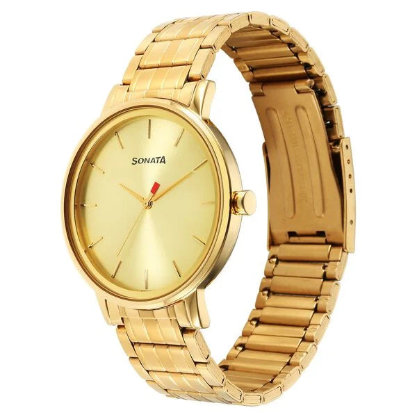 Sonata Utsav Quartz Analog Champagne Dial Watch for Men 7131ym01 - KRISHNA WATCH COMPANY