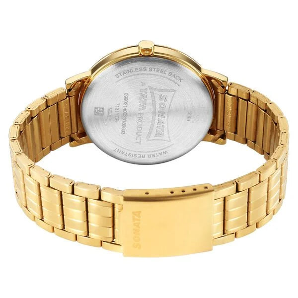 Sonata Utsav Quartz Analog Champagne Dial Watch for Men 7131ym01