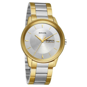 Sonata Quartz Analog with Day and Date Silver Dial Watch for Men - 7133BM03 - KRISHNA WATCH COMPANY