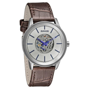 Sonata Quartz Multifunction Silver Dial Leather Strap Watch for Men 7133sl01 - KRISHNA WATCH COMPANY