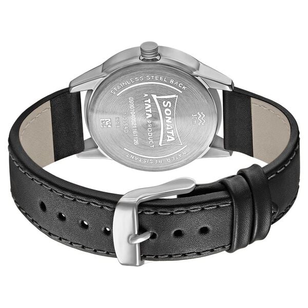 Sonata Unveil Watch With Black Dial & Leather Strap - 7133SL03 - KRISHNA WATCH COMPANY