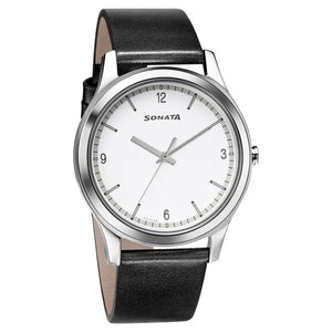 Sonata Quartz Analog White Dial Leather Strap Watch for Men - 7135SL04 - KRISHNA WATCH COMPANY