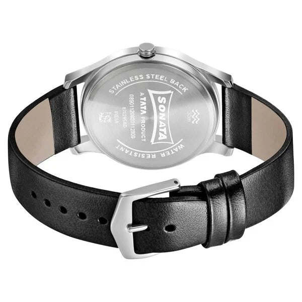Sonata Quartz Analog White Dial Leather Strap Watch for Men - 7135SL04 - KRISHNA WATCH COMPANY