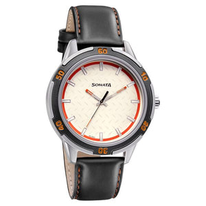 Sonata Quartz Analog White Dial Leather Strap Watch for Men - 7138KL01 - KRISHNA WATCH COMPANY