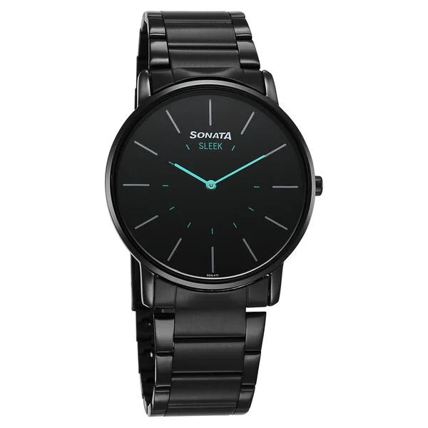 Sonata Sleek Quartz Analog Black Dial Black Stainless Steel Strap Watch For Men 7152nm01 - KRISHNA WATCH COMPANY
