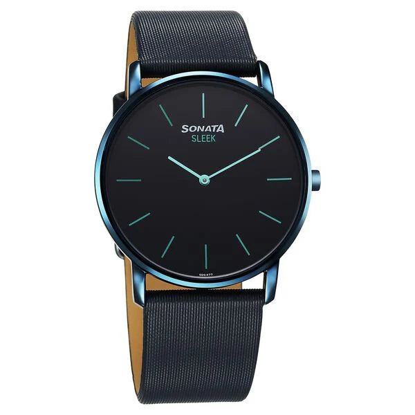 Sonata Sleek Quartz Analog Blue Dial Blue Leather Strap Watch For Men 7152ql01 - KRISHNA WATCH COMPANY