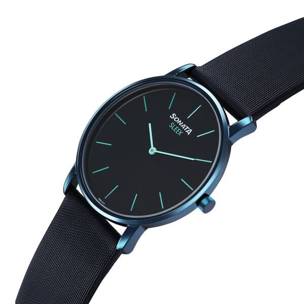 Sonata Sleek Quartz Analog Blue Dial Blue Leather Strap Watch For Men 7152ql01 - KRISHNA WATCH COMPANY