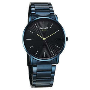 Sonata Sleek Quartz Analog Blue Dial Blue Stainless Steel Strap Watch For Men 7152qm01 - KRISHNA WATCH COMPANY