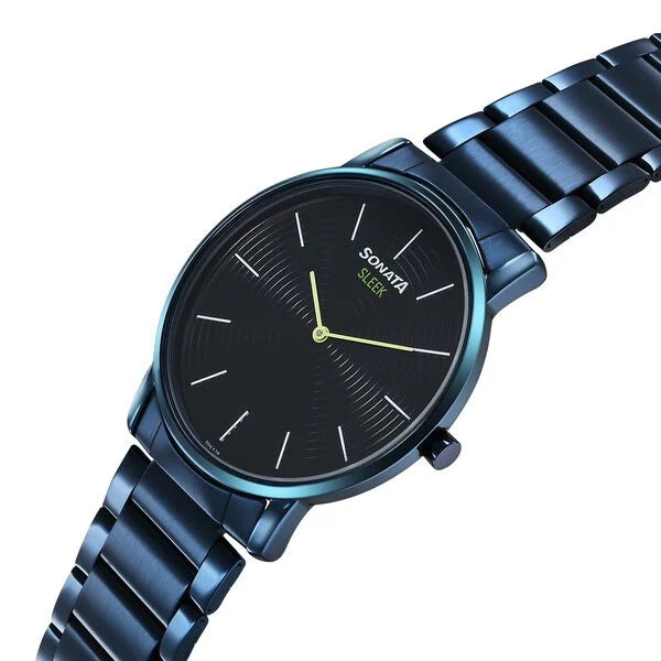 Sonata Sleek Quartz Analog Blue Dial Blue Stainless Steel Strap Watch For Men 7152qm01 - KRISHNA WATCH COMPANY