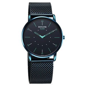 Sonata Sleek Quartz Analog Blue Dial Blue Watch For Men - 7152QM02 - KRISHNA WATCH COMPANY