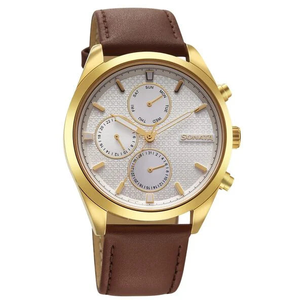 Sonata Magna Quartz Multifunction Watch For Men - 7155YL01 - KRISHNA WATCH COMPANY