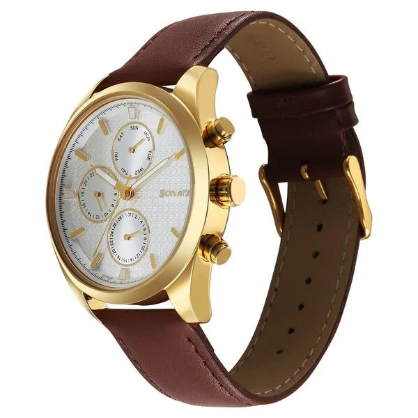 Sonata Magna Quartz Multifunction Watch For Men - 7155YL01 - KRISHNA WATCH COMPANY