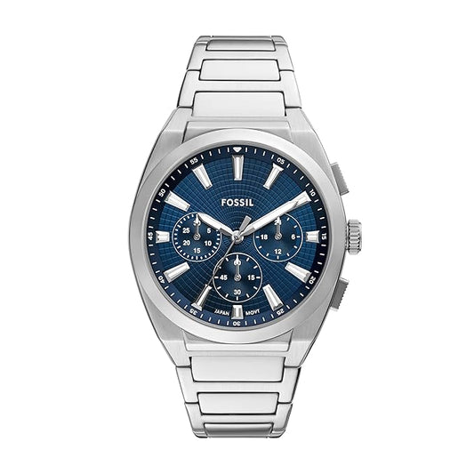 Fossil Men Everett Silver Quartz Stainless Steel Blue Dial Analog Watch FS6104