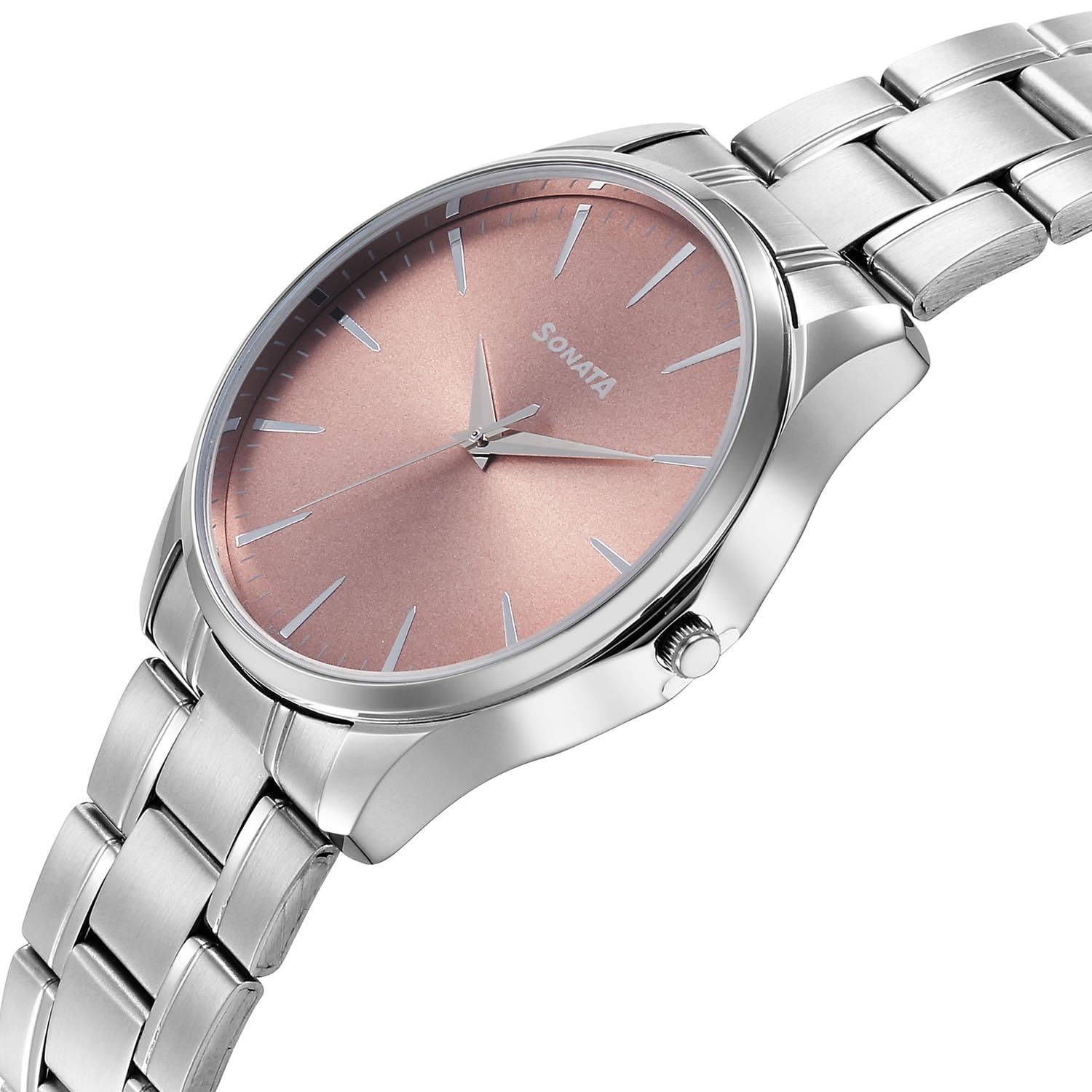 Sonata Ease with Rose Dial Watch for Men - 77163SM08W
