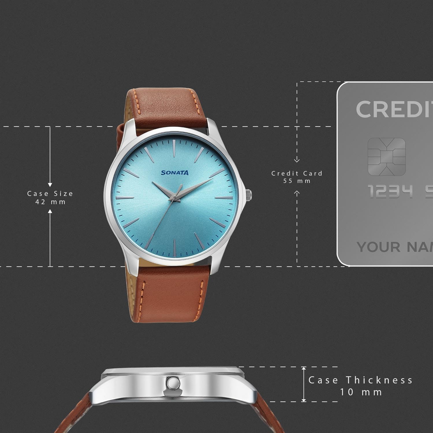 Sonata Ease with Light Blue Dial Watch for Men - 77163SL05W