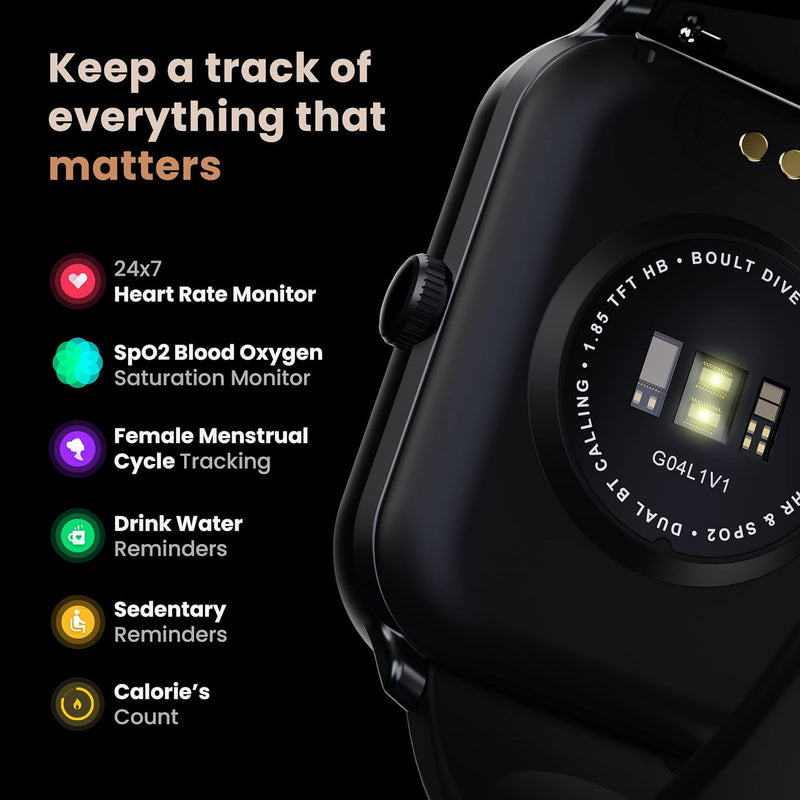 GOBOULT Dive+ with 1.85" HD Display, Bluetooth Calling Smartwatch, 500 Nits Brightness, 7 Days Battery Life, 150+ Watch Faces, 100+ Sport Modes, IP68 Waterproof Smart Watch (Jet Black)