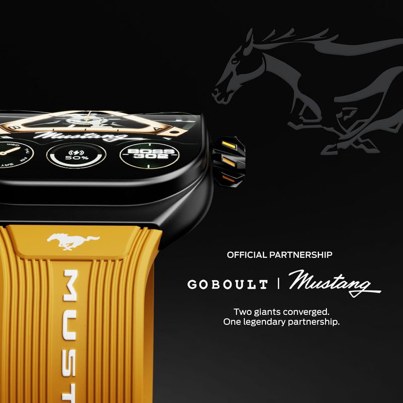 GOBOULT Mustang Muscle Smart Watch 2.01'' 3D Curved Display, Convertible Strap, Premium Metallic Crown, BT Calling, 600 Nits Brightness, AI Assistant, IP68 (Extra Starp, Black Fury)