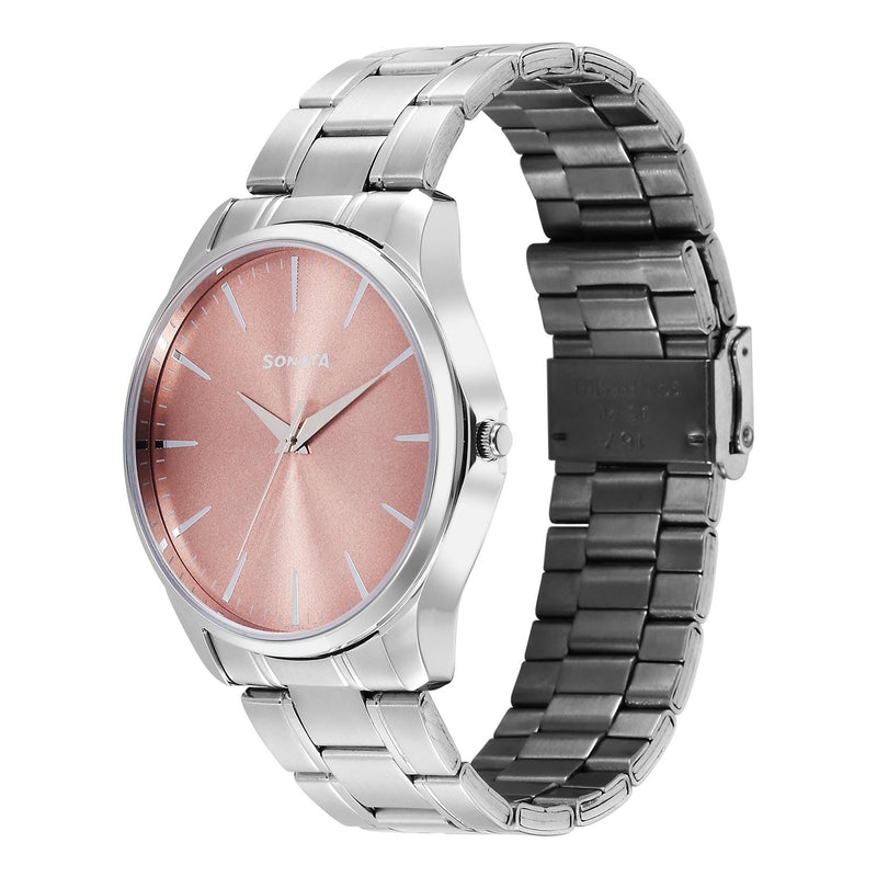 Sonata Ease with Rose Dial Watch for Men - 77163SM08W