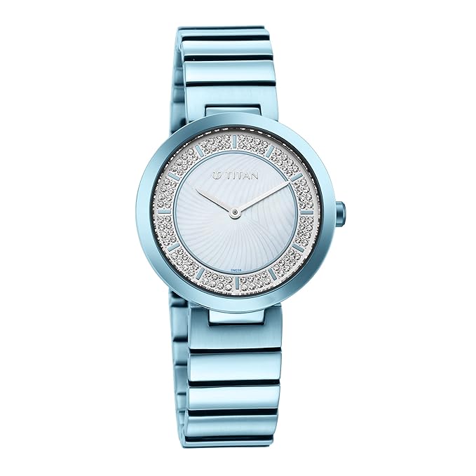 Titan Quartz Analog Blue Dial Stainless Steel Strap Watch for Women 95162QM02